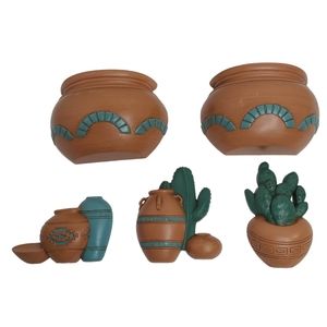 Vintage Burwood Wall Pockets Set of 5 Southwest Decor Cactus Retro Made in USA